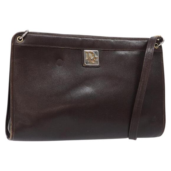 DIOR Shoulder Bag Leather Dark Brown Gold - Picture 1 of 12